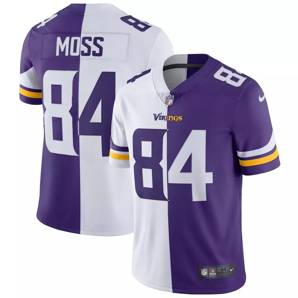 Randy Moss 84 Minnesota Vikings Jersey Purple Men Authentic Split Design White Yellow