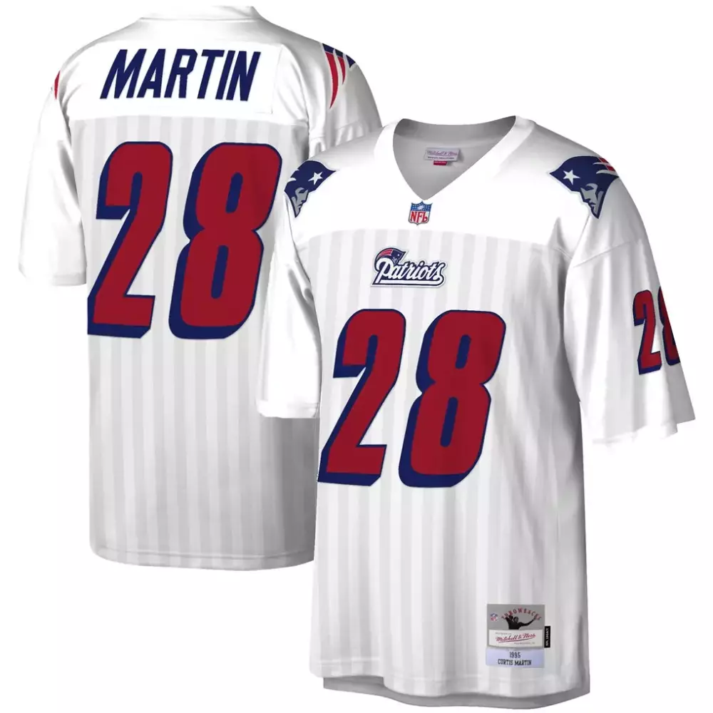 Curtis Martin 28 Jersey White Null New England Patriots 1995 Men Stitched Throwback