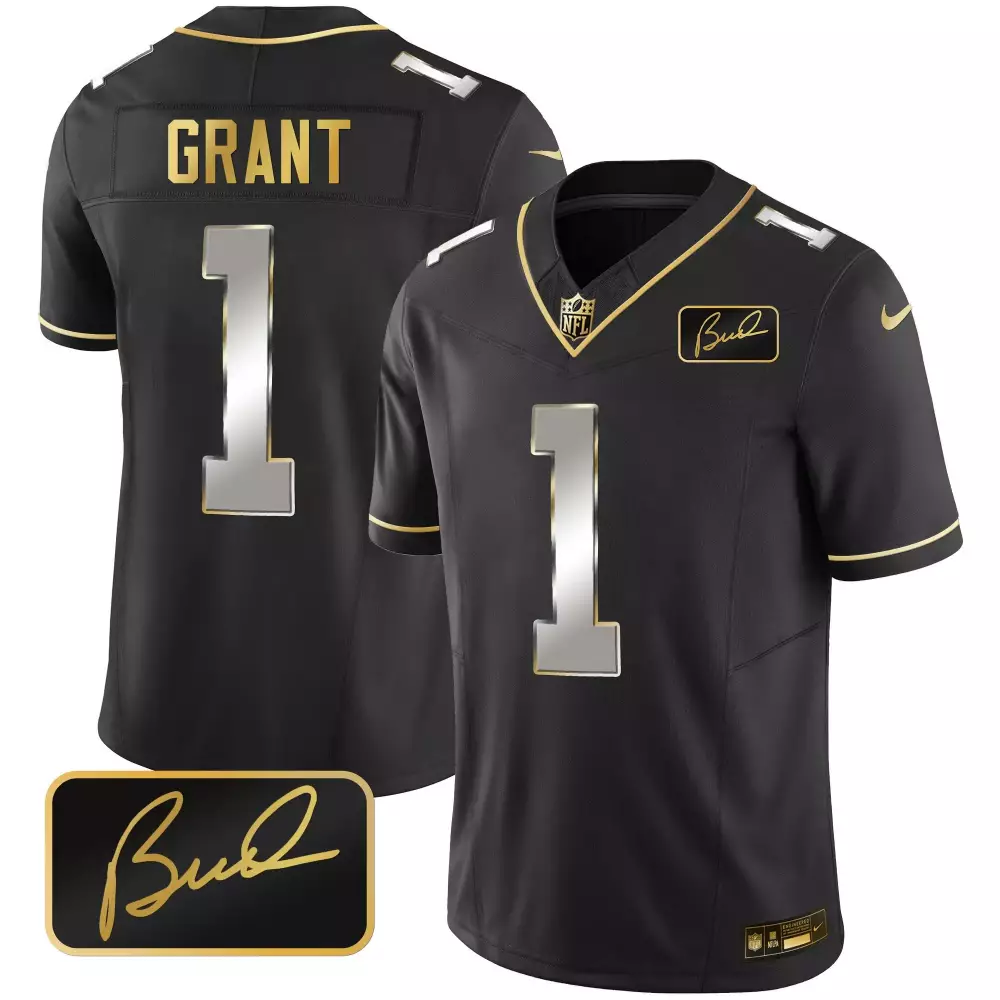 Bud Grant 1 Las Vegas Raiders Jersey Black Men Authentic Gold Limited All Stitched