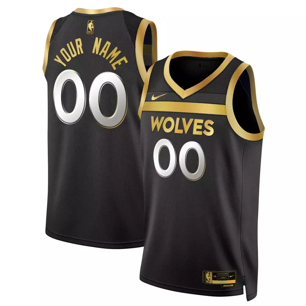 Custom Minnesota Timberwolves Jersey Black Men Authentic Gold All Stitched