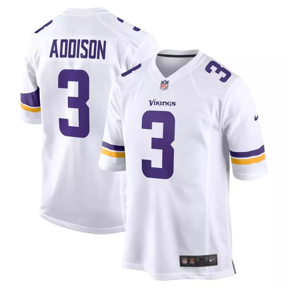 Jordan Addison 3 Jersey White Minnesota Vikings Men Replica Alternate Purple Gold