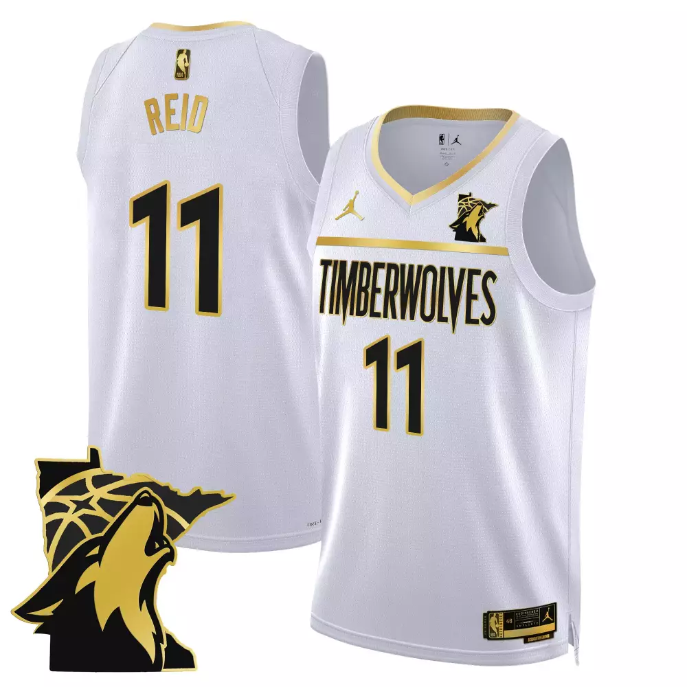 Naz Reid 11 Jersey White Gothic Minnesota Timberwolves Men Authentic Black Gold Swingman