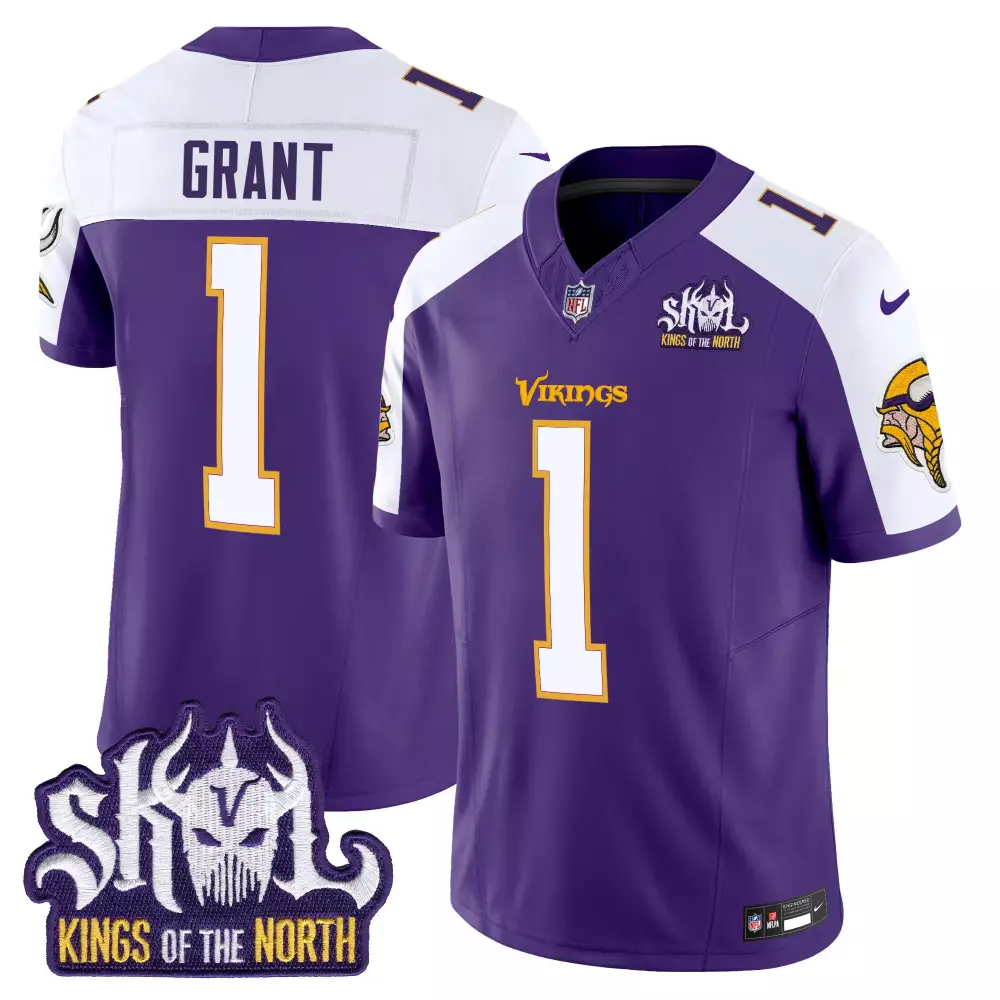Bud Grant 1 Minnesota Vikings Jersey Purple Skol Kings Of The North Men Stitched