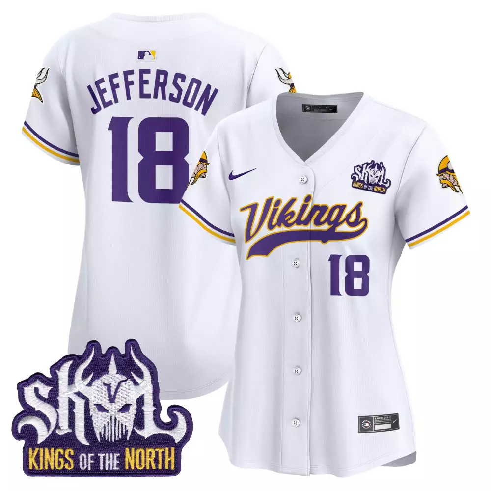 Justin Jefferson 18 Jersey White Skol Kings Of The North Minnesota Vikings Women