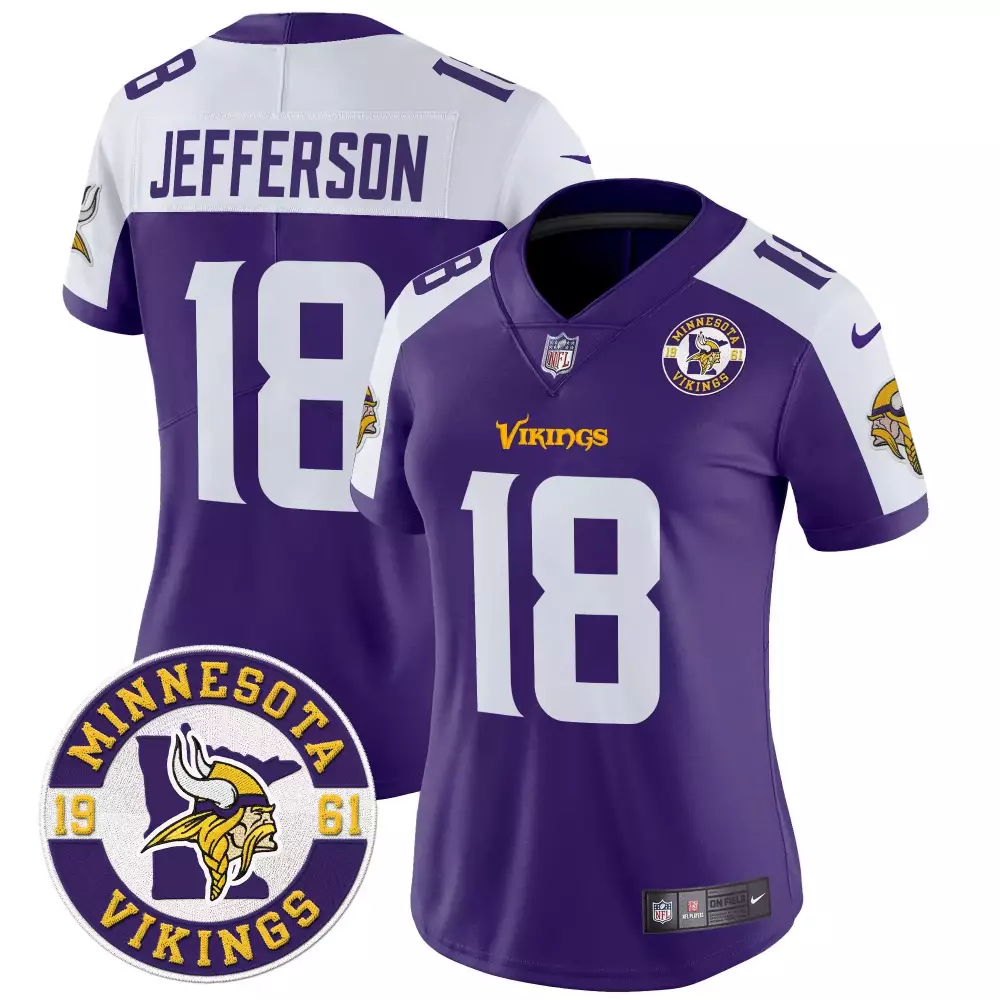 Justin Jefferson 18 Jersey Purple Minnesota Vikings Women Stitched White Alternate