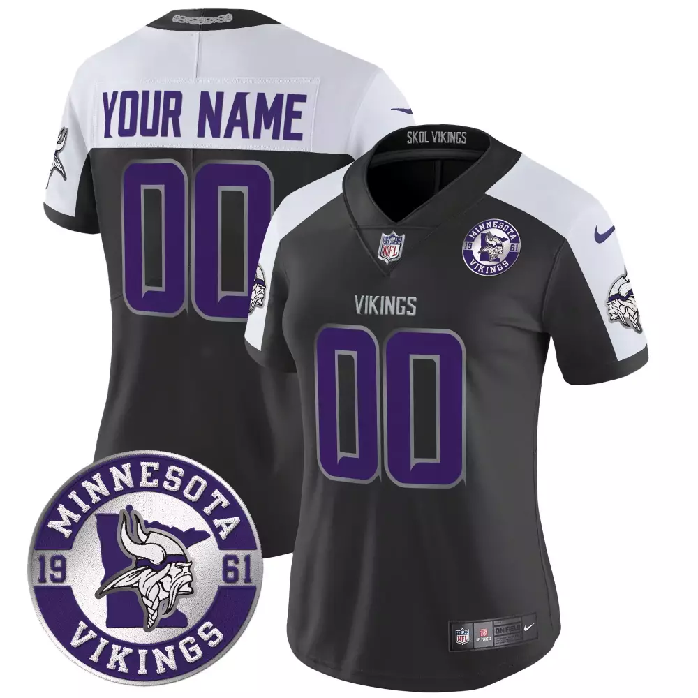 Custom Minnesota Vikings Jersey Gray Women Limited Alternate White Purple Vapor All
