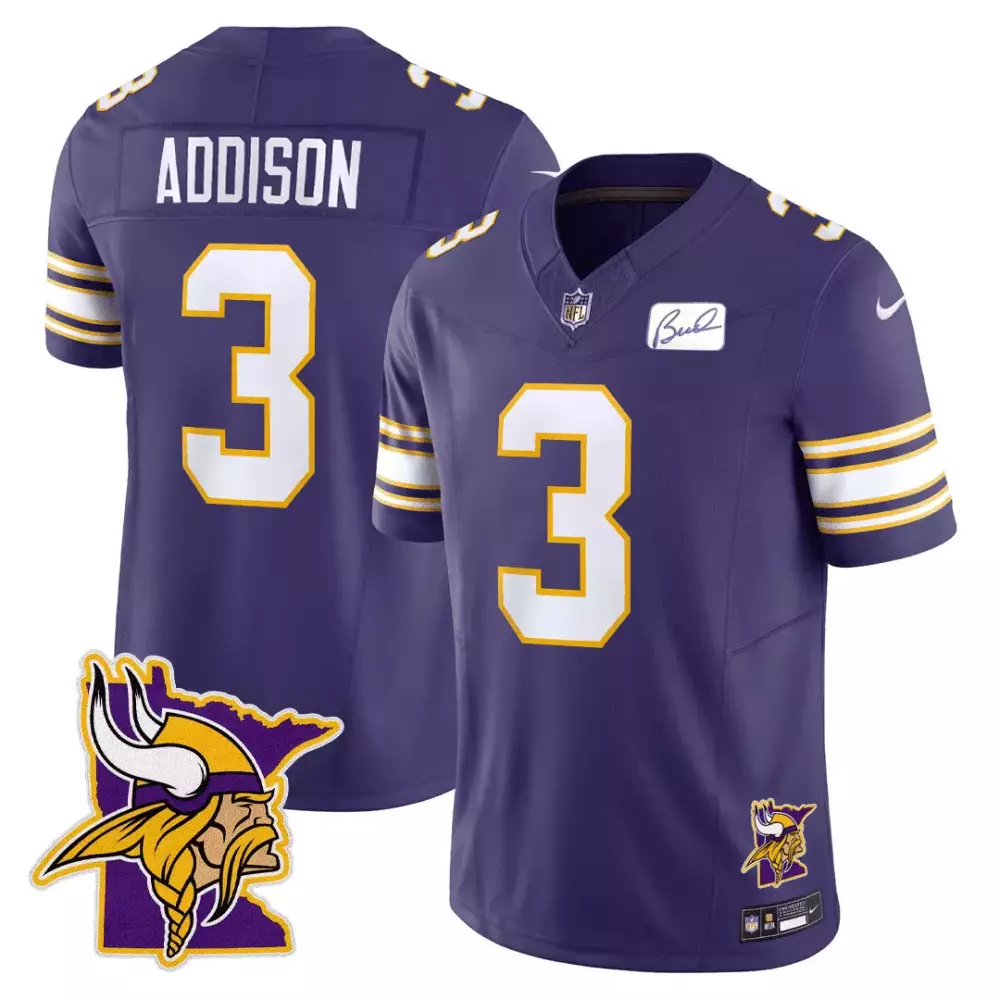Jordan Addison 3 Jersey Purple Minnesota Vikings Men Stitched White Gold Limited