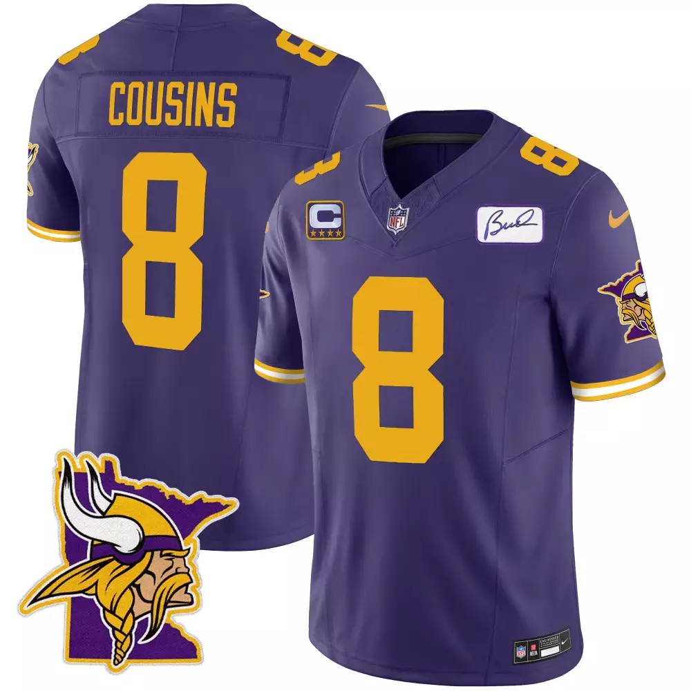 Kirk Cousins 8 Minnesota Vikings Jersey Purple Stars Men Authentic Yellow White Rush