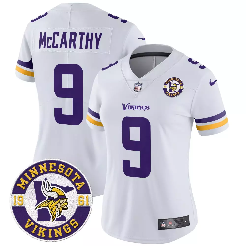 Jj Mccarthy 9 Minnesota Vikings Jersey White Women Authentic Alternate Purple Yellow