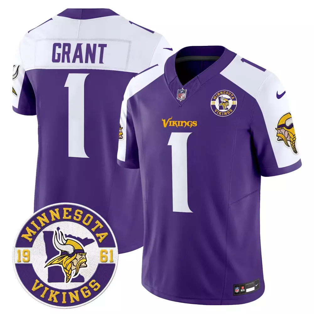 Bud Grant 1 Minnesota Vikings Jersey Purple 1961 Men Authentic White Yellow Alternate