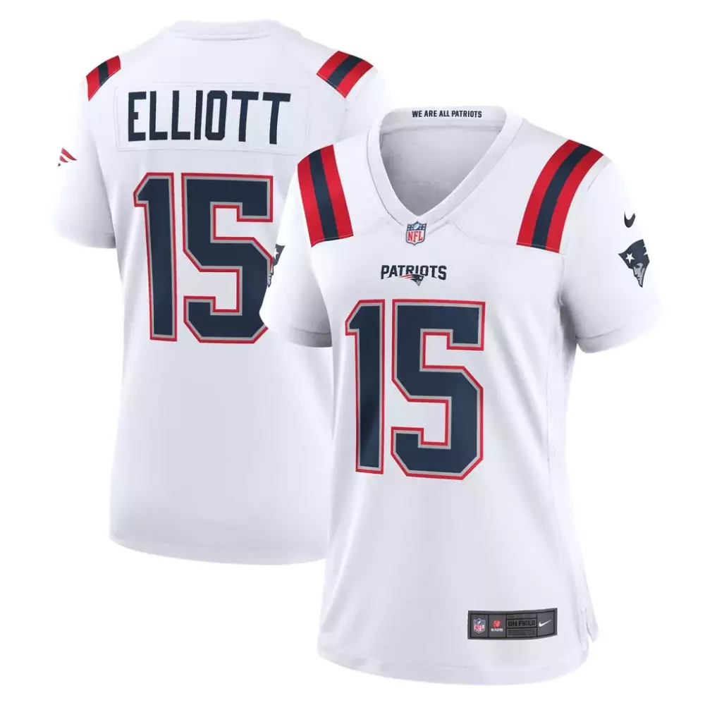 Ezekiel Elliott 15 Jersey White We Are All Patriots New England Women Stitched Alternate