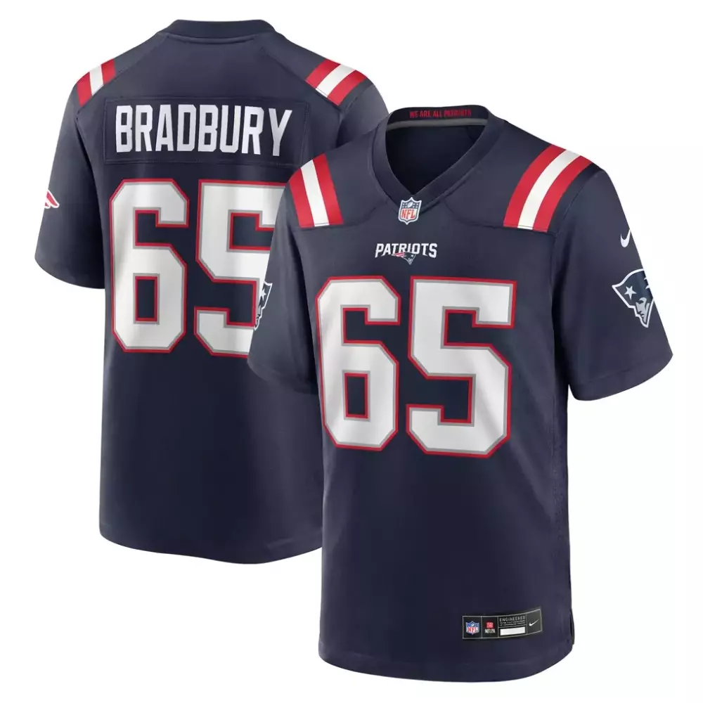 Garrett Bradbury 65 Jersey Navy Blue New England Patriots Men Stitched White Red