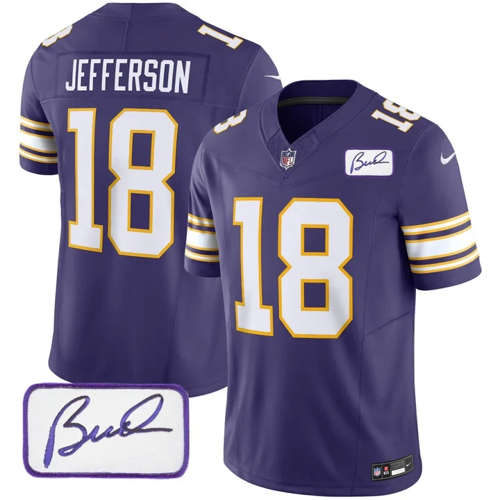 Justin Jefferson 18 Jersey Purple Autographed Minnesota Vikings Men Authentic White