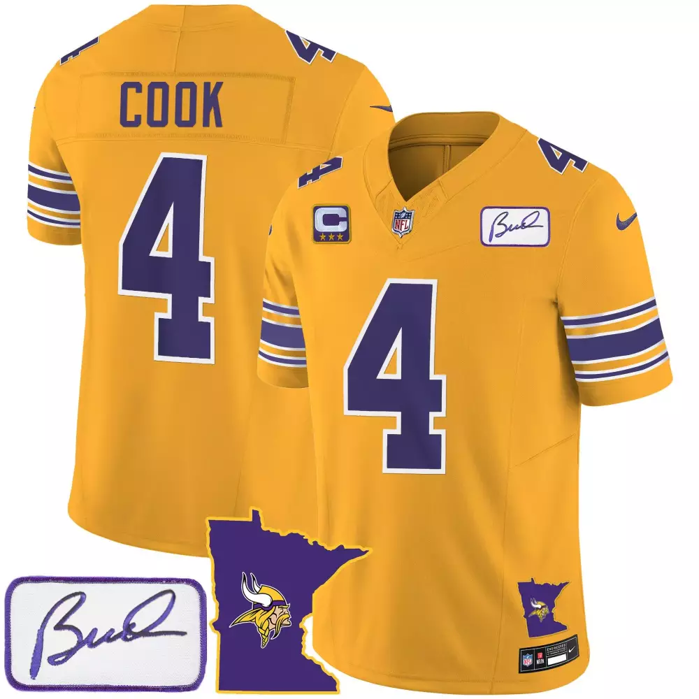 Dalvin Cook 4 Minnesota Vikings Jersey Gold Captain's Men Authentic Alternate Purple