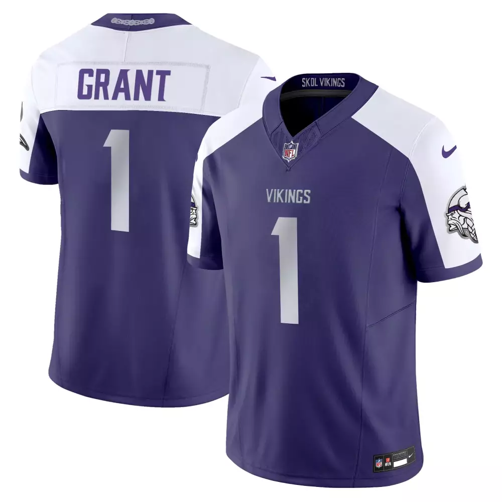 Bud Grant 1 Minnesota Vikings Jersey Purple Men Stitched White Alternate All