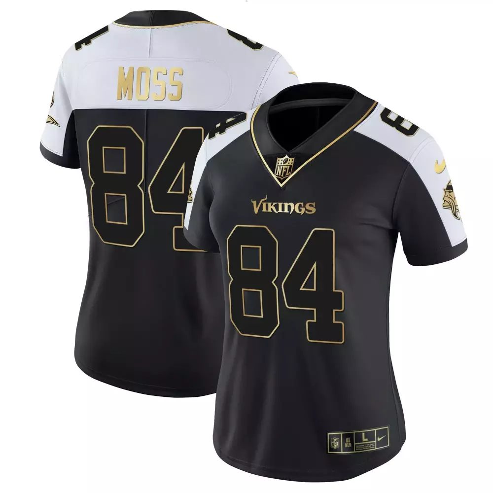 Randy Moss 84 Minnesota Vikings Jersey Black Women Stitched Alternate White Gold
