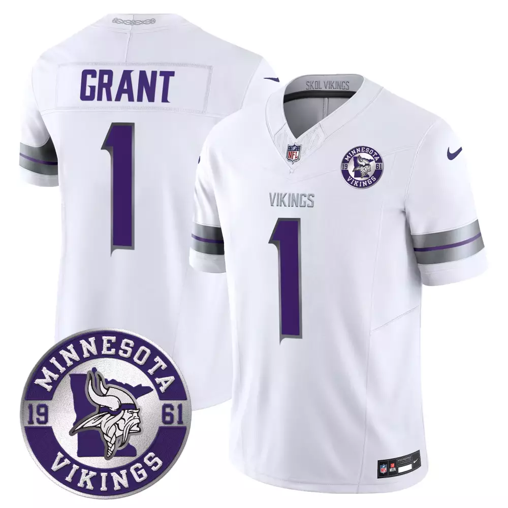 Bud Grant 1 Minnesota Vikings Jersey White Null Men Stitched Alternate Purple Gray