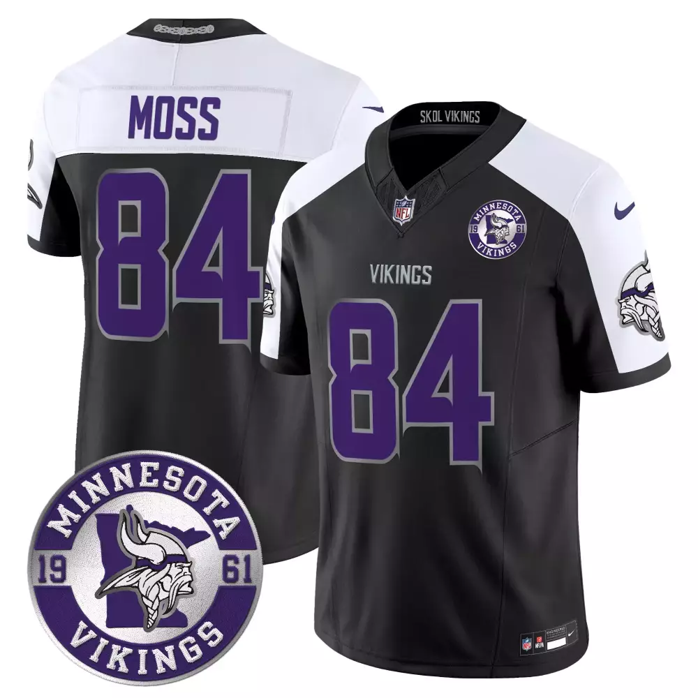 Randy Moss 84 Minnesota Vikings Jersey Black Men N/a Alternate White Purple Vapor