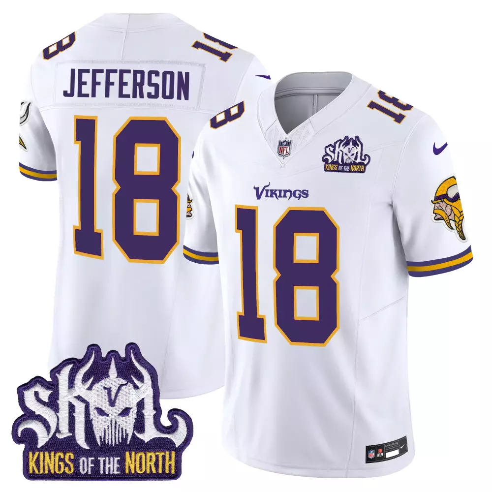 Justin Jefferson 18 Jersey White Kings Of The North Minnesota Vikings Men Stitched