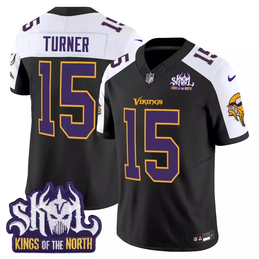 Dallas Turner 15 Jersey Black Kings Of The North Minnesota Vikings Skull Men Stitched