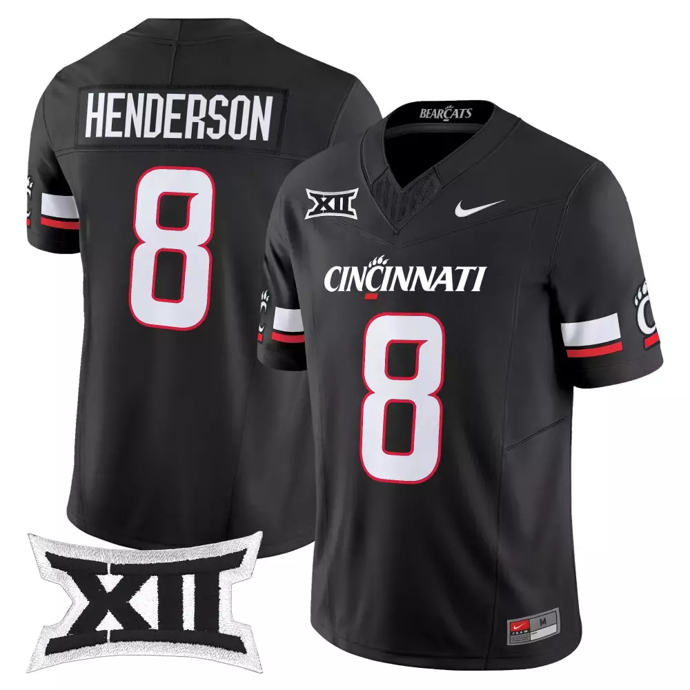 Henderson 8 Cincinnati Bearcats Jersey Black Big Men Authentic White Red Stitched