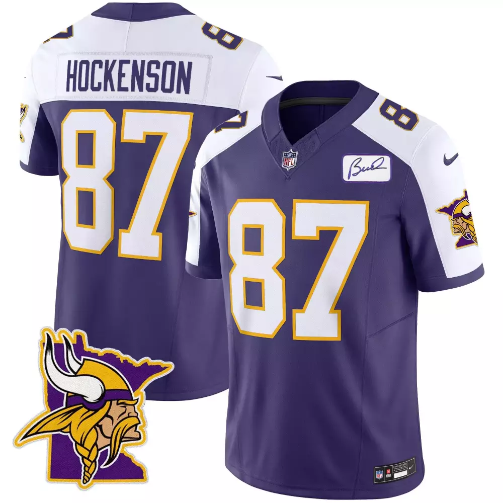 T.j. Hockenson 87 Jersey Purple Minnesota Vikings Men Stitched White Yellow Alternate