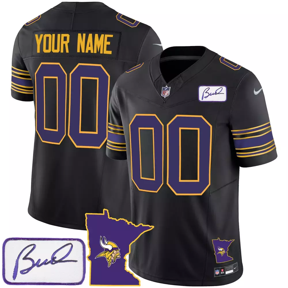 Custom Minnesota Vikings Jersey Black Gothic Men Authentic Alternate Purple Gold