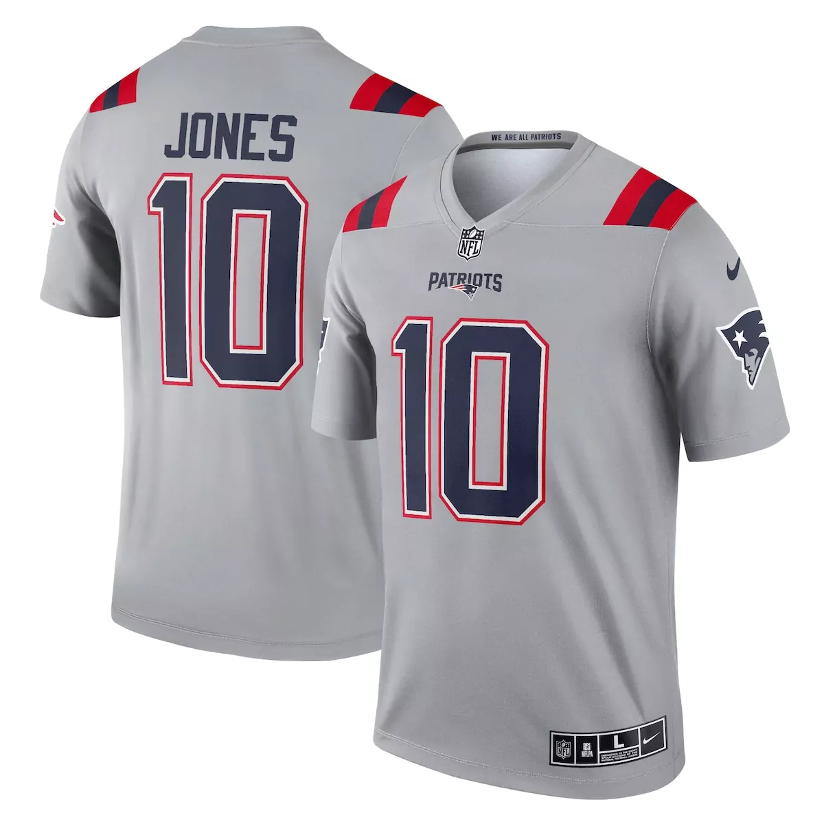 Mac Jones 10 New England Patriots Jersey Gray Men Authentic Alternate Red Navy Blue