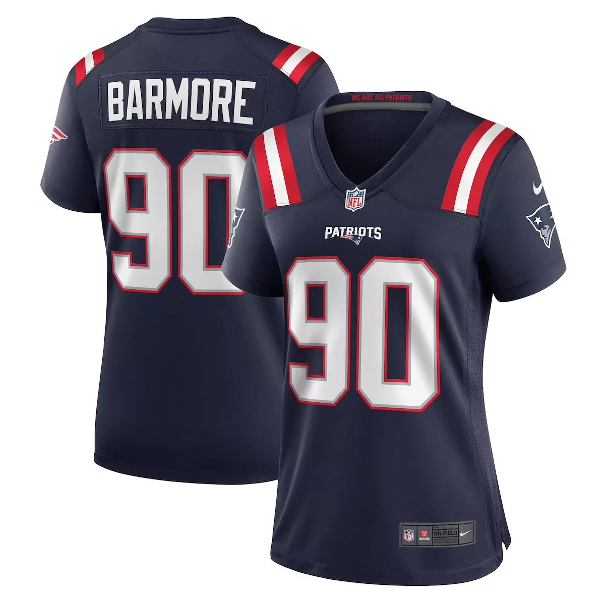 Christian Barmore 90 Jersey Navy Blue New England Patriots Women Limited Red White