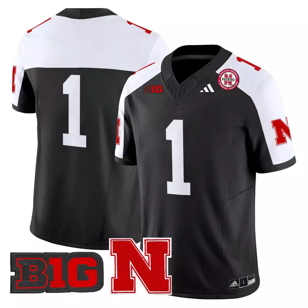 Custom Nebraska Cornhuskers 1 Jersey Black Gothic Sin City Big Ten Men Replica Split Design
