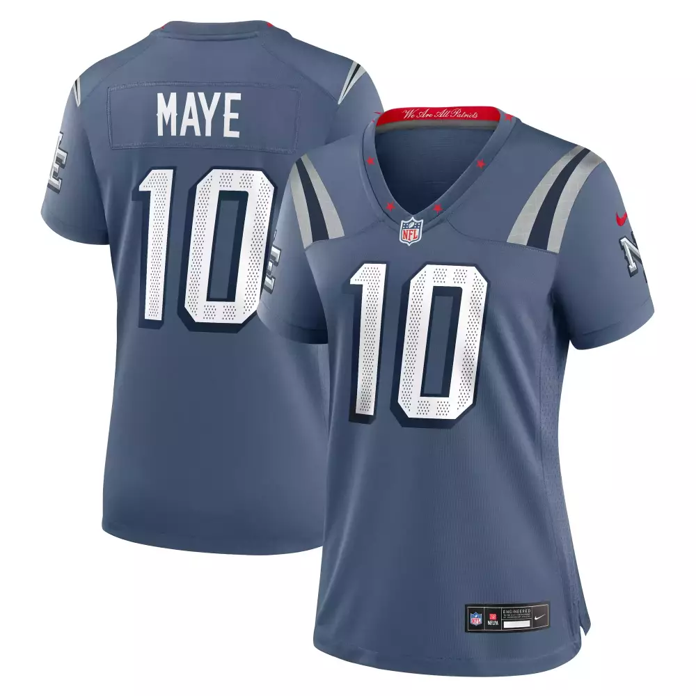 Drake Maye 10 Jersey Blue We Are All Patriots New England Women Stitched Alternate