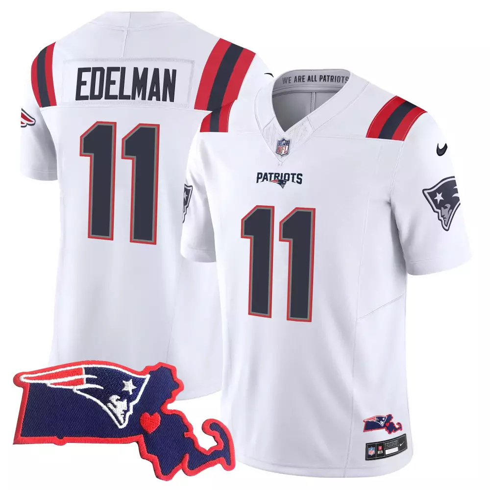 Julian Edelman 11 Jersey White City Connect New England Patriots Massachusetts Shape Team Heart