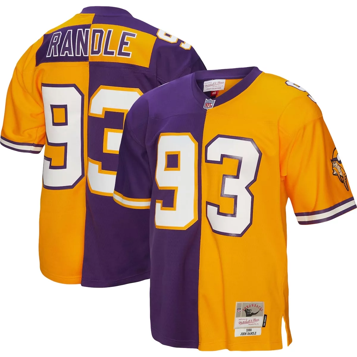 John Randle 93 Minnesota Vikings Jersey Purple Split 1998 Men Stitched Design Gold