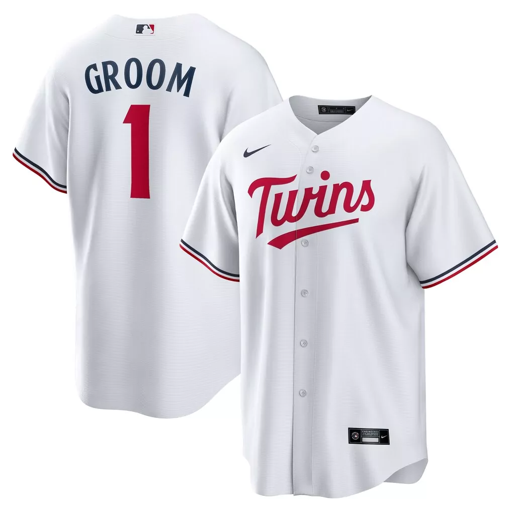 Groom 1 Minnesota Twins Jersey White Men Authentic Navy Blue Red Home Replica