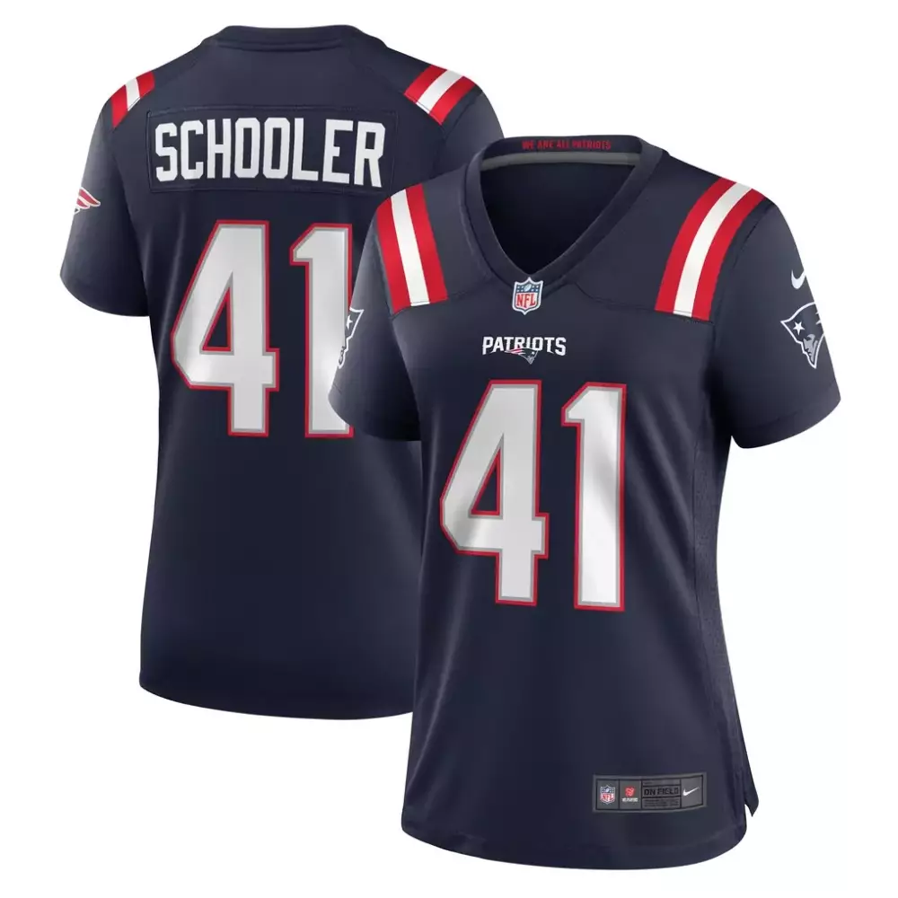 Brenden Schooler 41 Jersey Navy Blue New England Patriots Women Stitched Red White