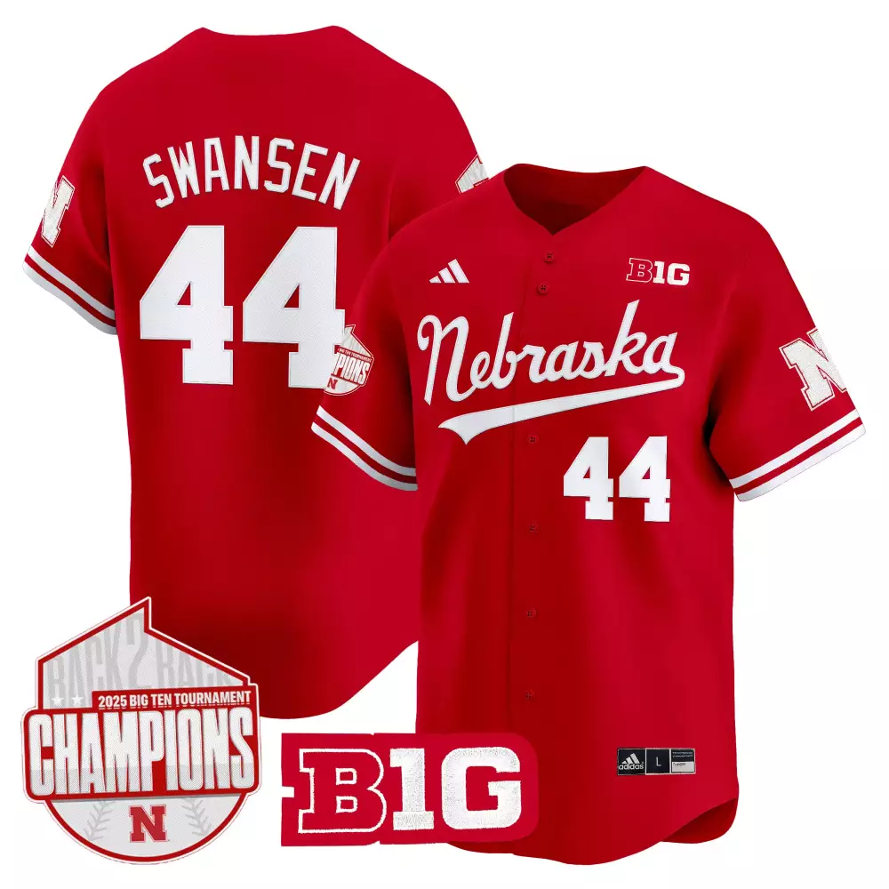 Swansen Huskers 44 Nebraska Jersey Red 2025 Big Ten Tournament Men Authentic White
