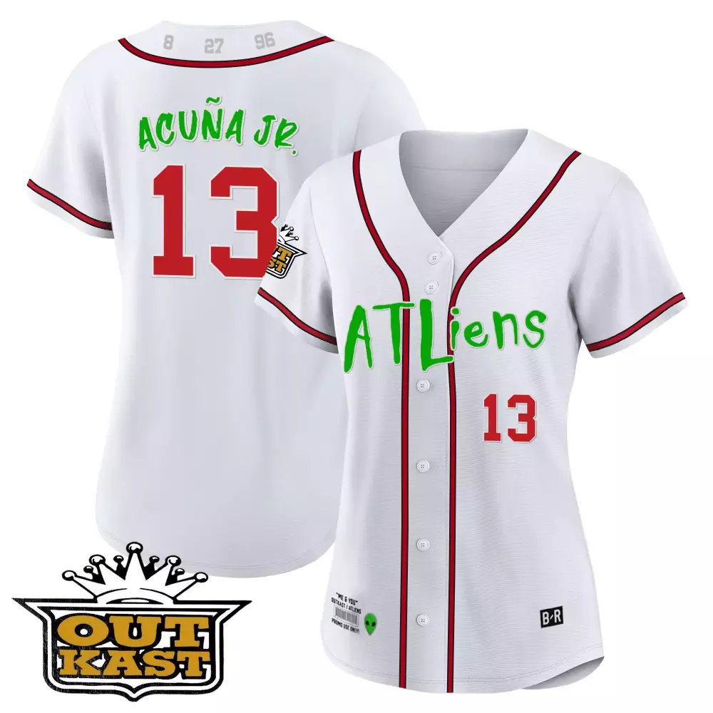 Acua Jr. 13 Atlanta Braves Jersey White Outkast Women Stitched Custom Design Red