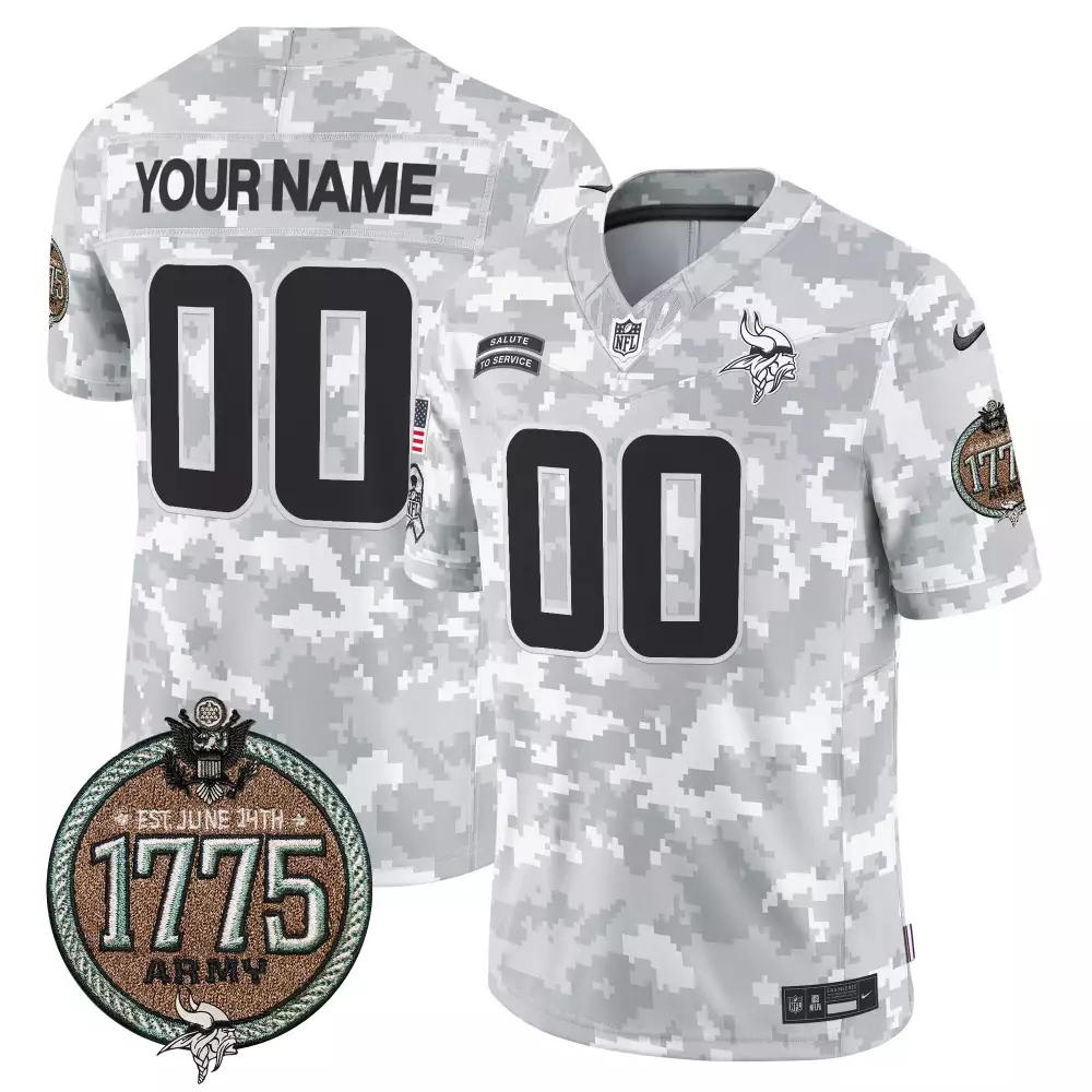 Custom Minnesota Vikings Jersey White Salute To Service 1775 Army Men Limited Alternate