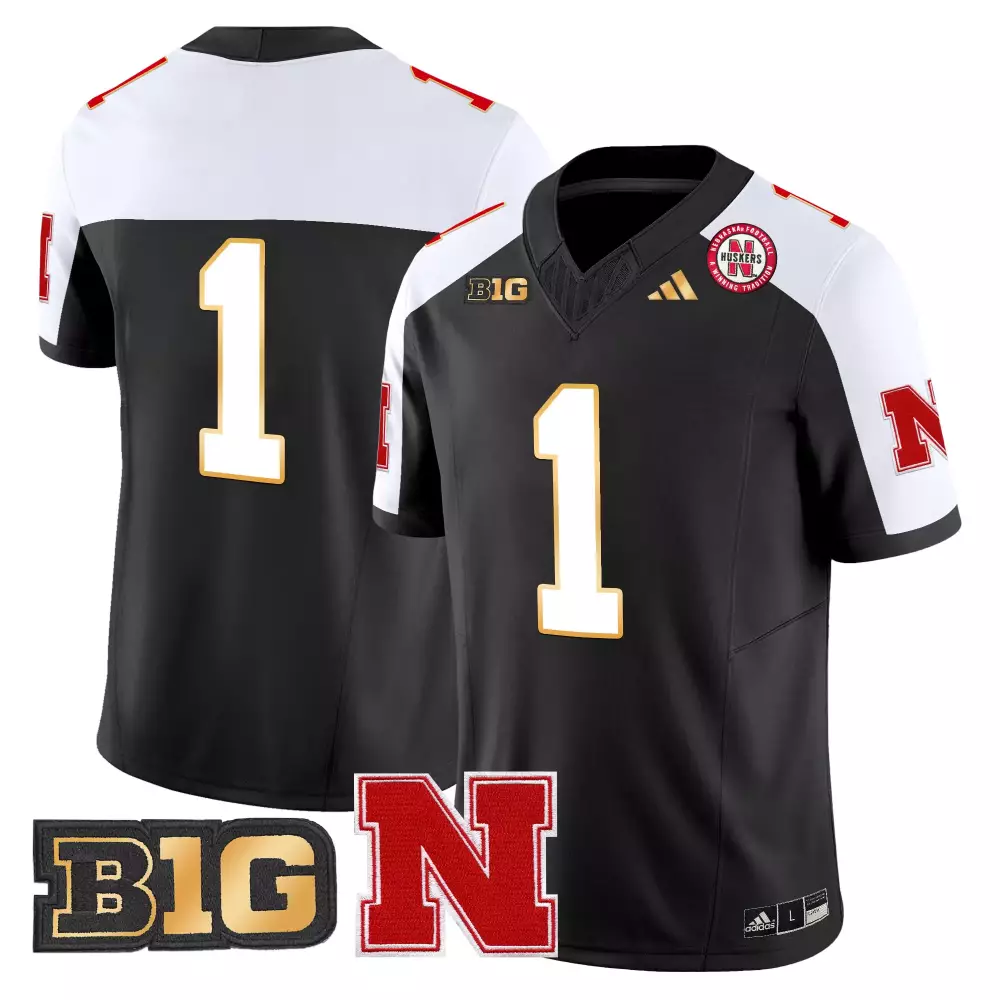 Custom Nebraska Cornhuskers 1 Jersey Black Big Ten Men Replica White Red Stitched