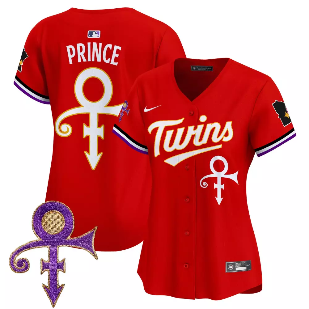 Prince Minnesota Twins Jersey Red Men Authentic Alternate Custom Design White Purple