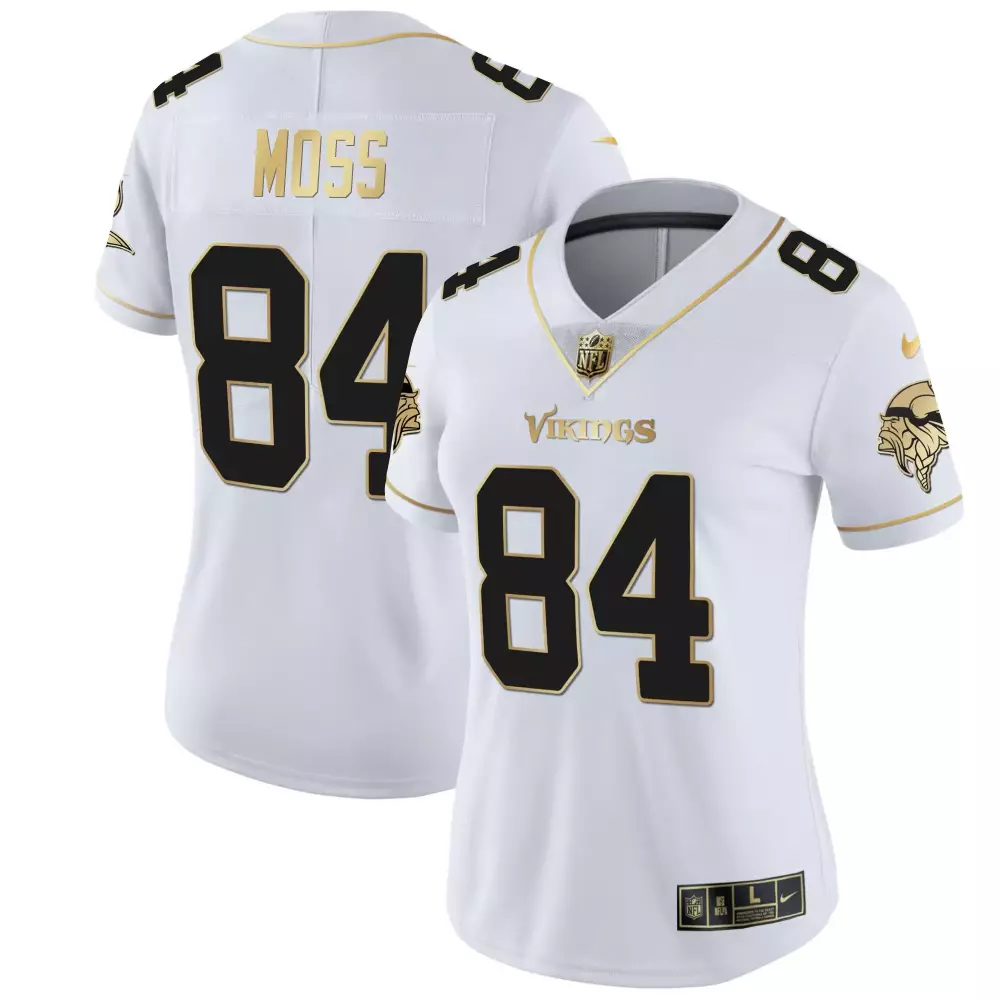 Randy Moss 84 Minnesota Vikings Jersey White Women Authentic Alternate Black Gold