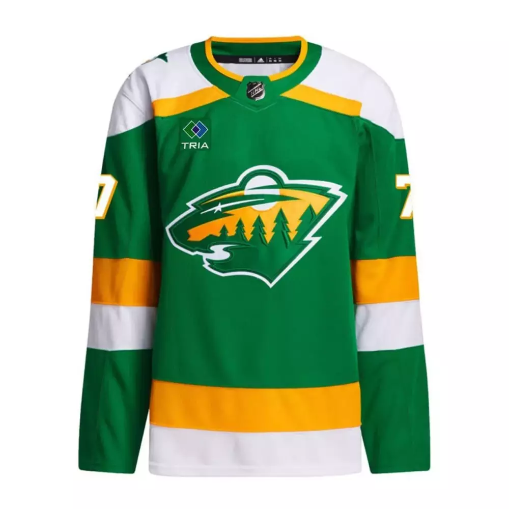 Custom Minnesota Wild Jersey Green Tria Men Replica White Gold All Stitched