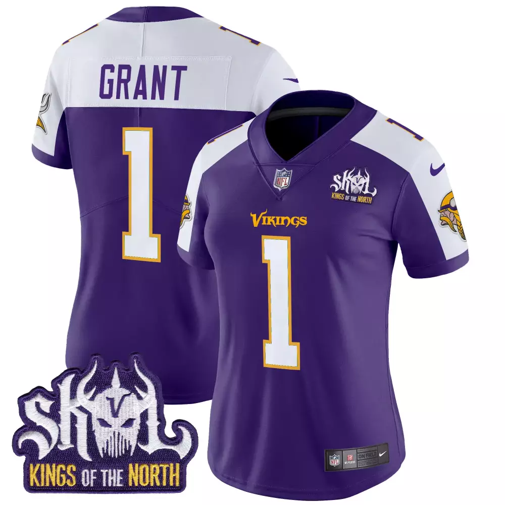 Bud Grant 1 Minnesota Vikings Jersey Purple Skol Kings Of The North Women Stitched