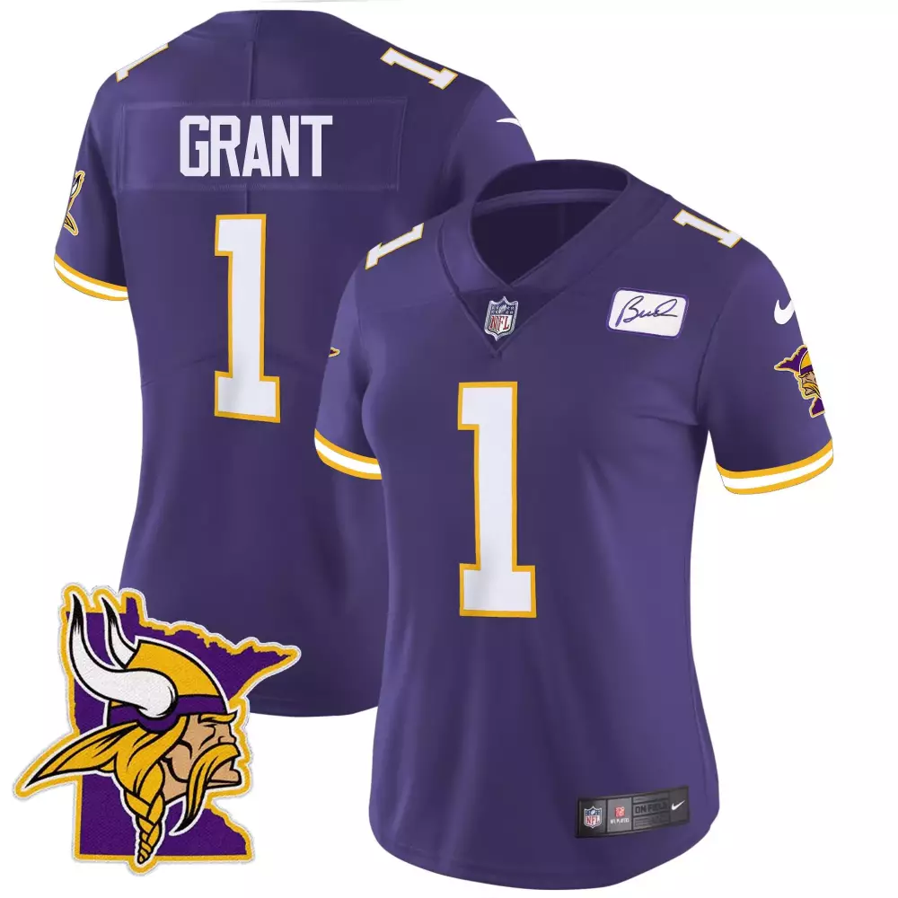 Bud Grant 1 Minnesota Vikings Jersey Purple Women Stitched Yellow White Classic Limited