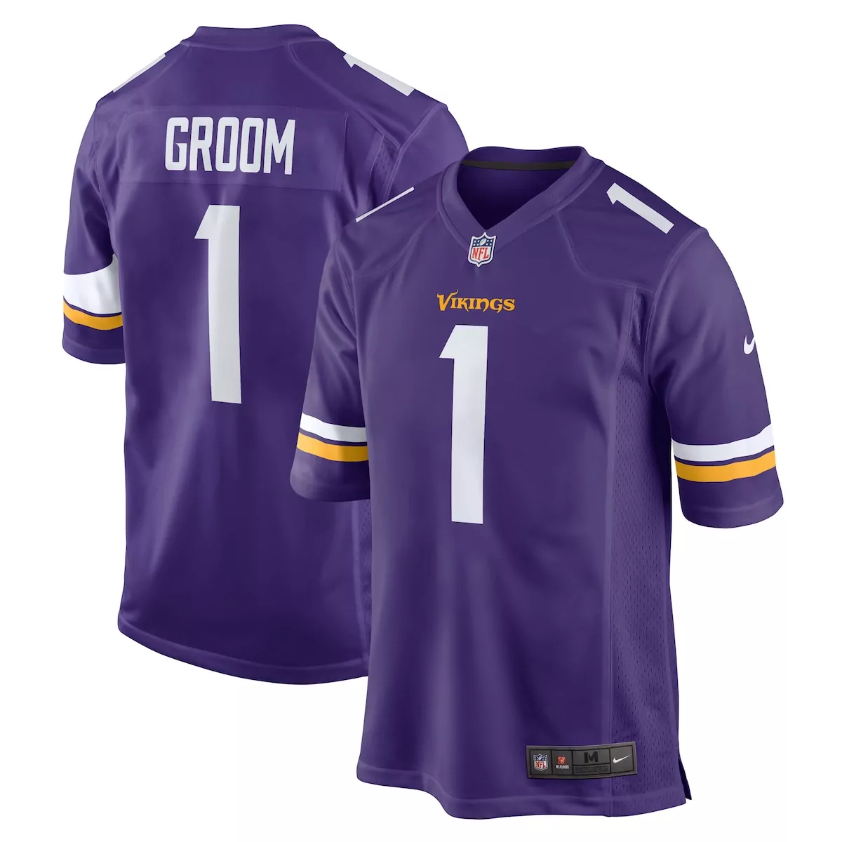 Groom 1 Minnesota Vikings Jersey Purple Men Replica White Yellow Game