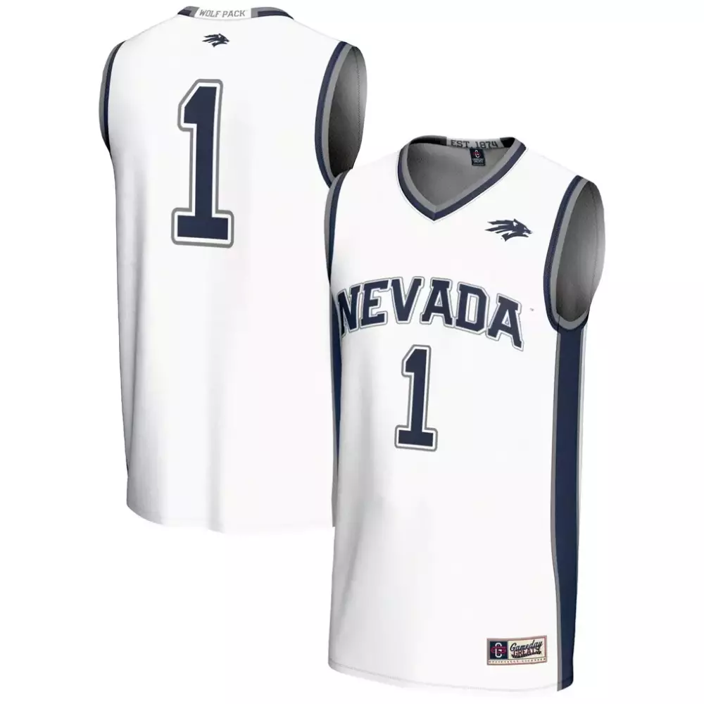 Custom Nevada Wolf Pack 1 Jersey White Men Replica Navy Blue Gray Gameday