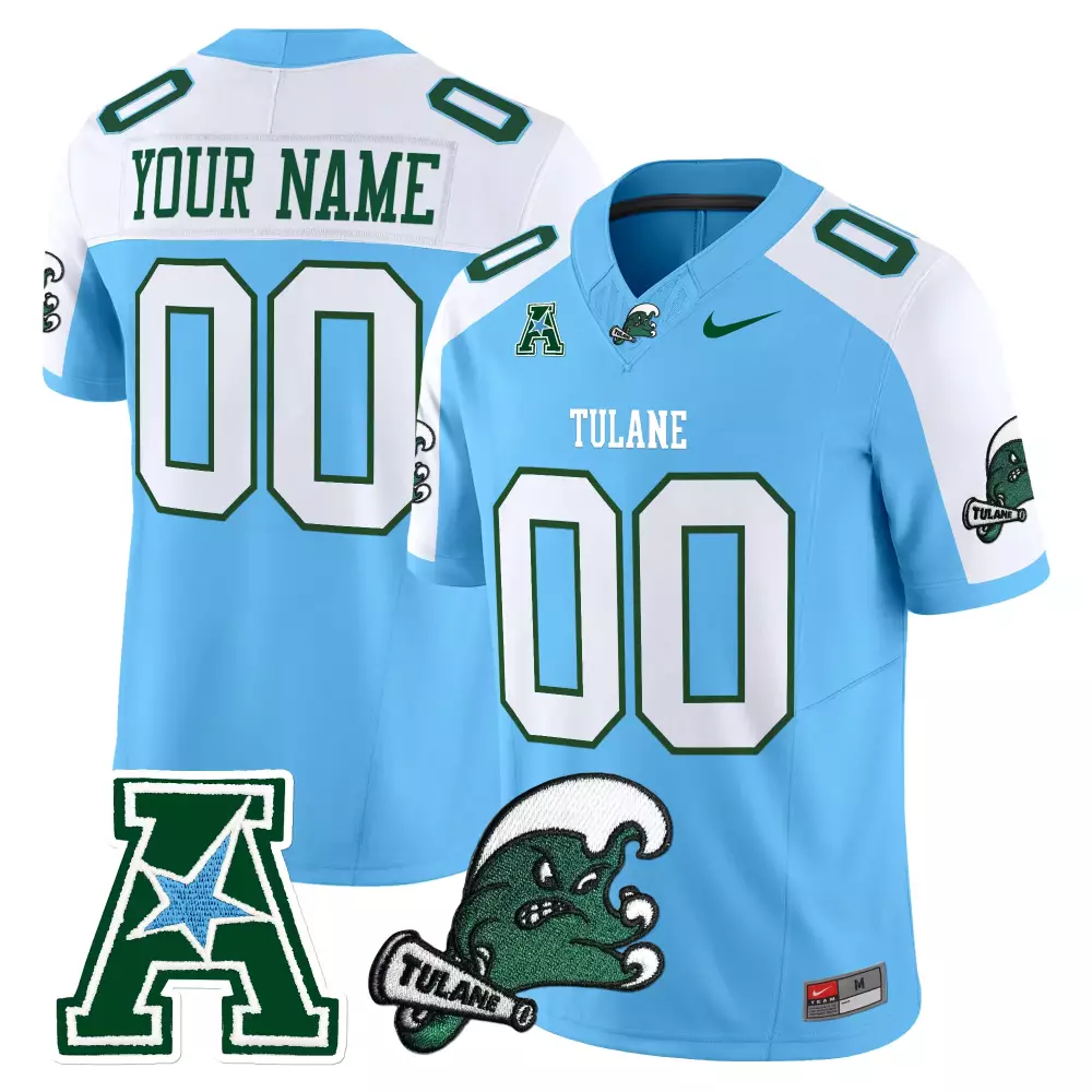 Custom Tulane Jersey Light Blue Men Replica White Green Stitched