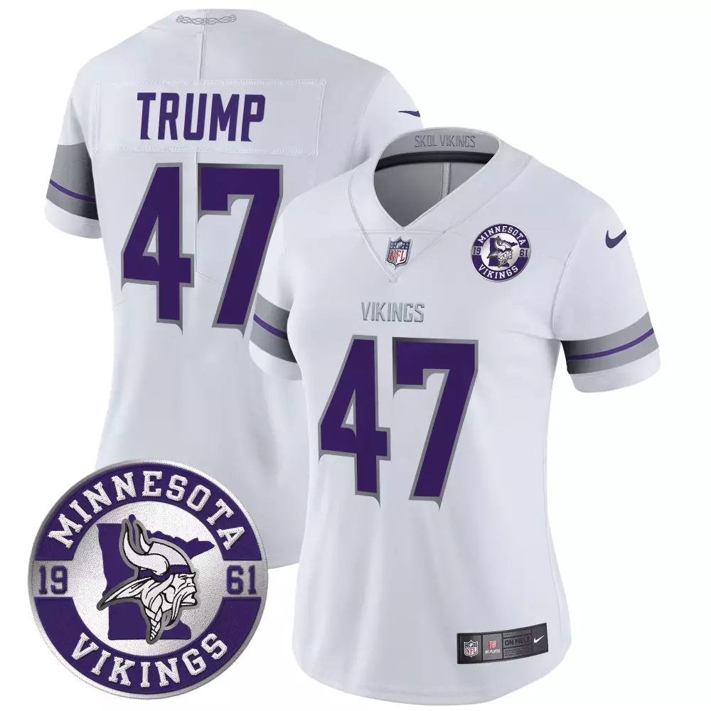 Donald Trump 47 Minnesota Vikings Jersey White Women Limited Alternate Purple Gray