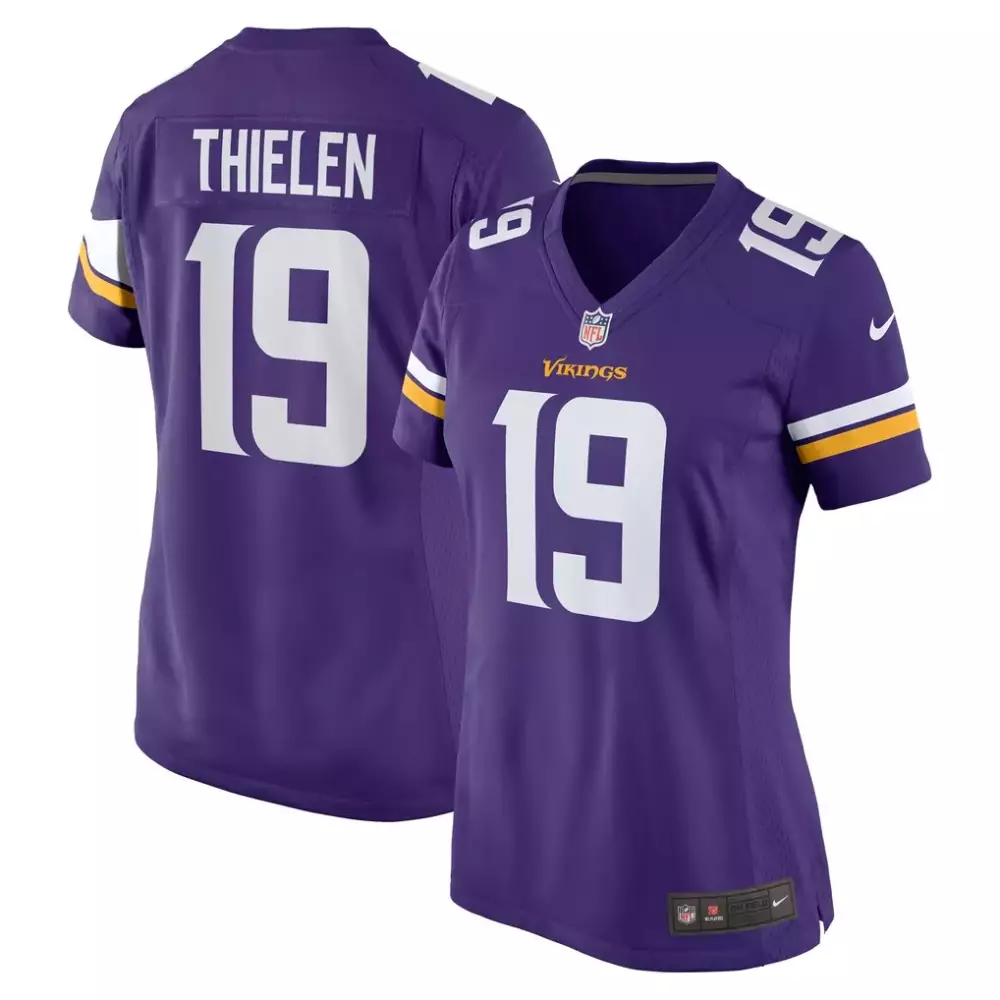 Adam Thielen 19 Minnesota Vikings Jersey Purple Women Stitched White Gold Game