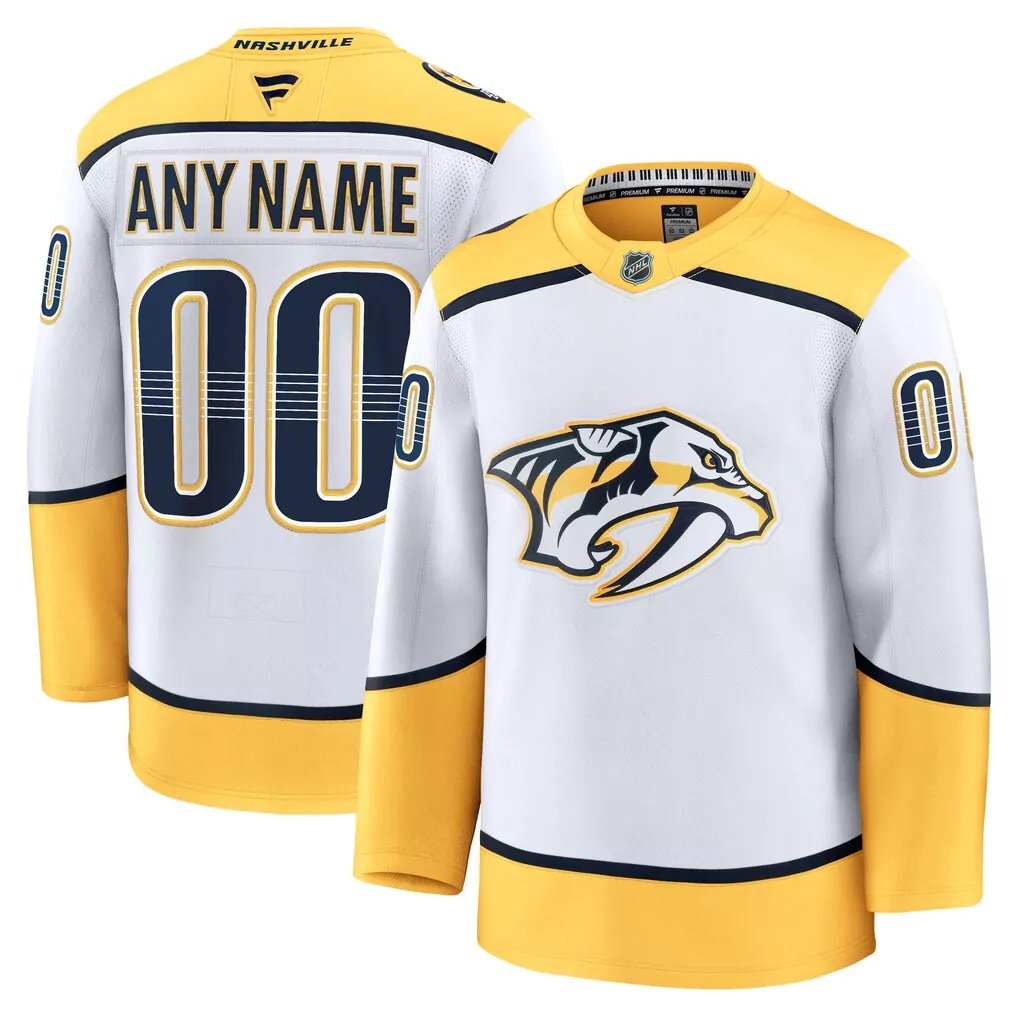 Custom Nashville Predators Jersey White Men Replica Alternate Yellow Navy Blue Away